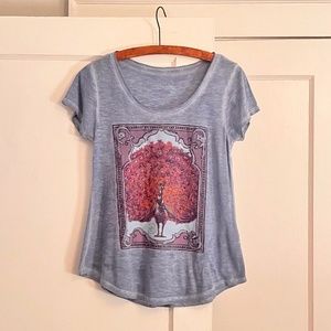 Lucky Peacock - Blue Cotton T-Shirt - SMALL